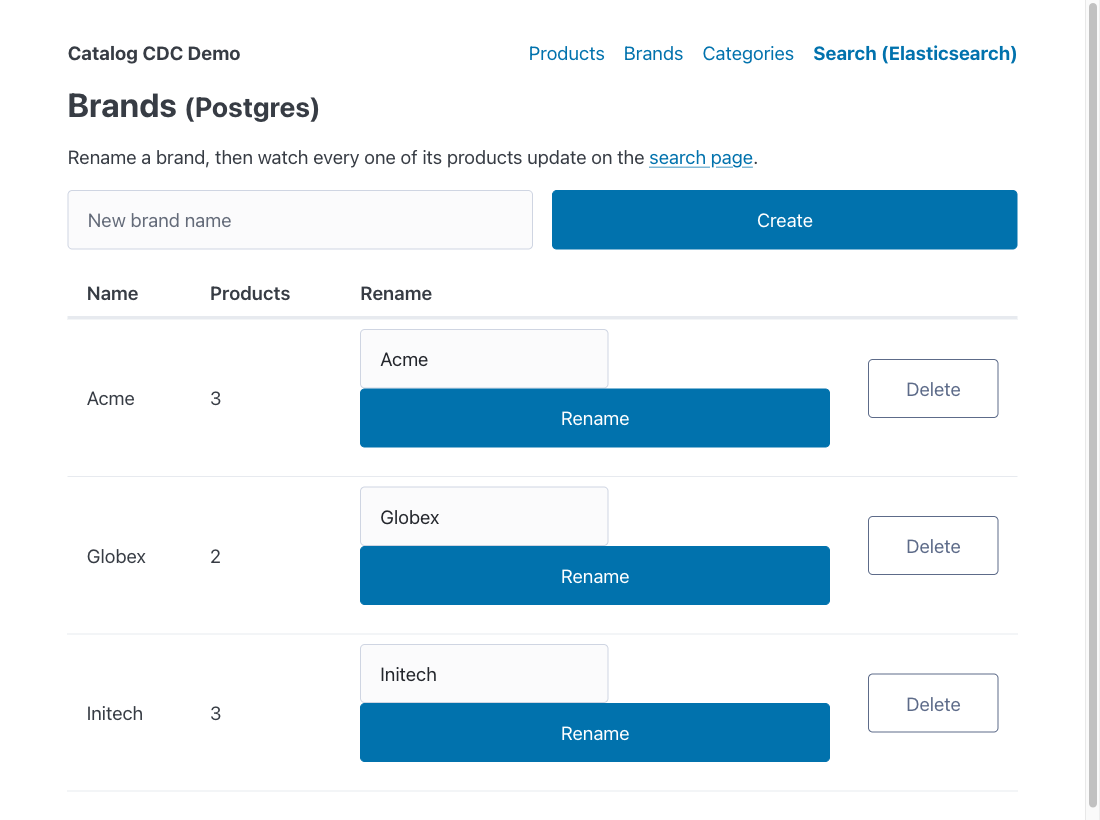 Brands admin page that writes only to Postgres